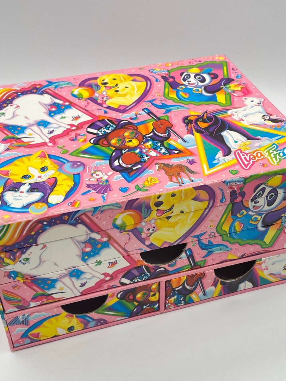 LISA FRANK Craft Jewelry Stationary Box Cat Dog Unicorn Panda Bear Trinket VTG